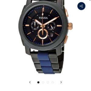 Stainless steel Black case with a stainless Blue & black bracelet. Fixed stainless steel bezel. Case size: 39 mm. Case thickness: 12 mm. Round case shape.