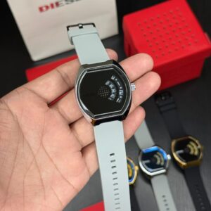 Diesel's 40mm D.V.A. features a silver sandblast dial, three-hand movement With Rubber Strap