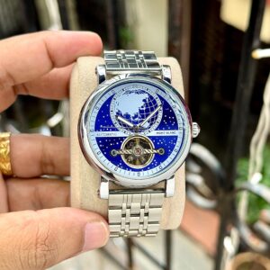 MONT BLANC HERITAGE – BLUE WORLD TIME AUTOMATIC ✅  🌟 Unique Globe Dial with Open-Heart Tourbillon Design – A Collector’s Choice
